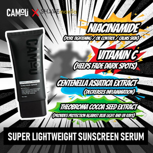 Camou Super Lightweight Sunscreen Serum SPF 50 PA++ Anti Blue Light Niacinamide Vitamin C Centella